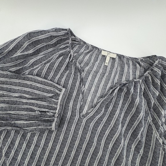 Joie Tops - Joie Navy Blue White Chevron Stripe Cotton Split Neck Blouse Top‎ Large